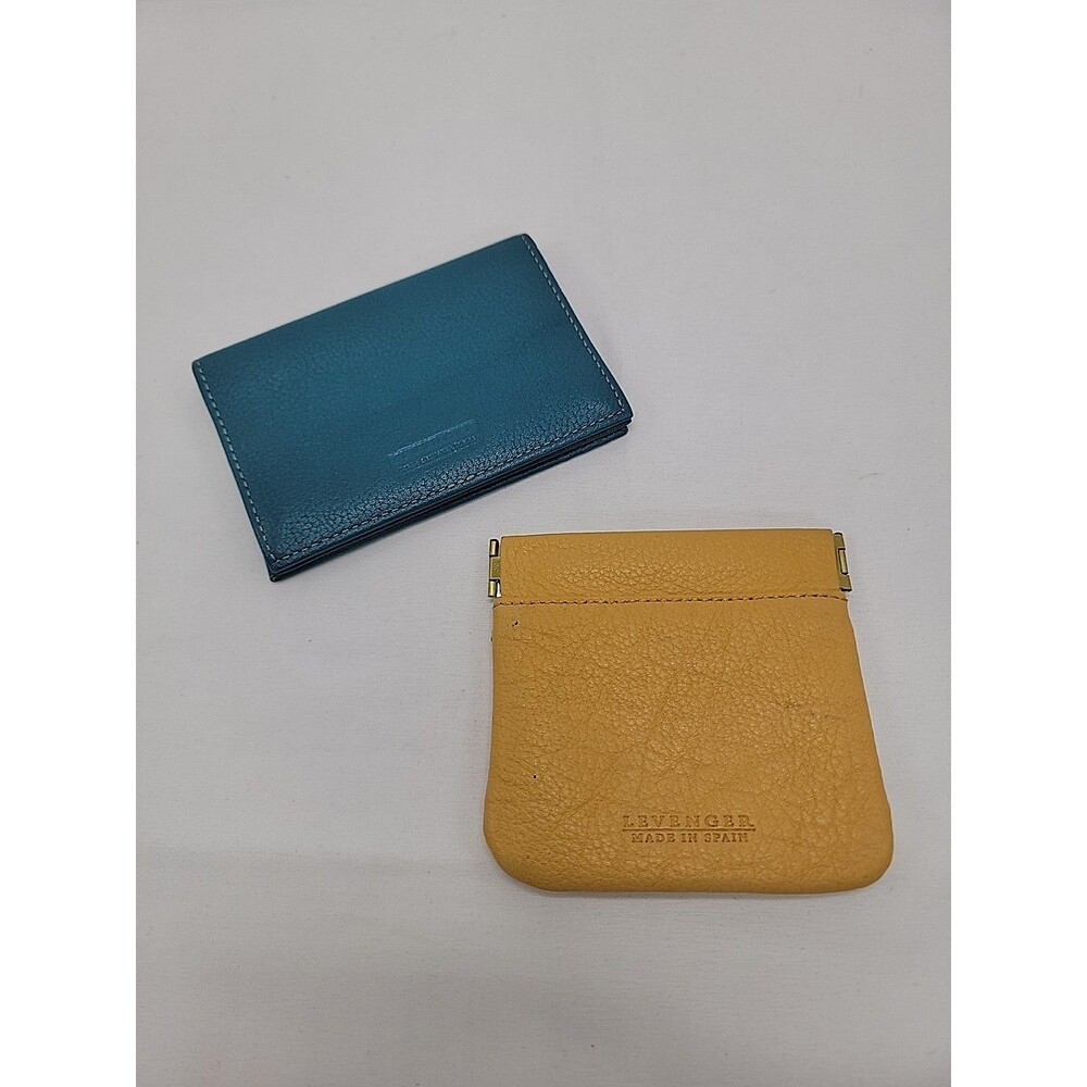 Lot Of 2 Levenger Leather Wallet/Coin Purse Yellow/Blue